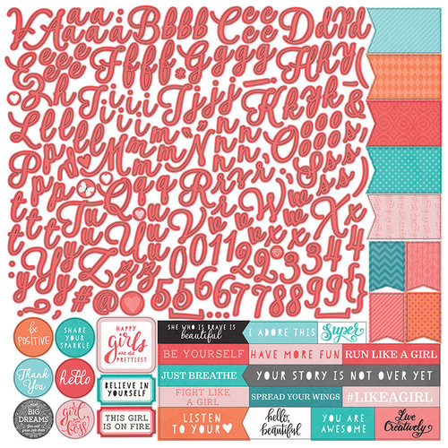 Photo Play Paper - Like a Girl Collection - 12 x 12 Cardstock Stickers - Alphabet