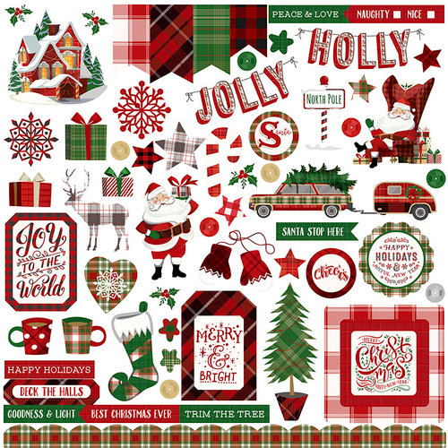 Photo Play Paper - Mad 4 Plaid Christmas Collection - 12 x 12 Cardstock Stickers - Elements