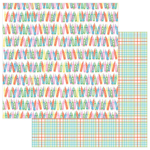 Photo Play Paper - Mad 4 Plaid Happy Collection - 12 x 12 Double Sided Paper - Happy Crayons