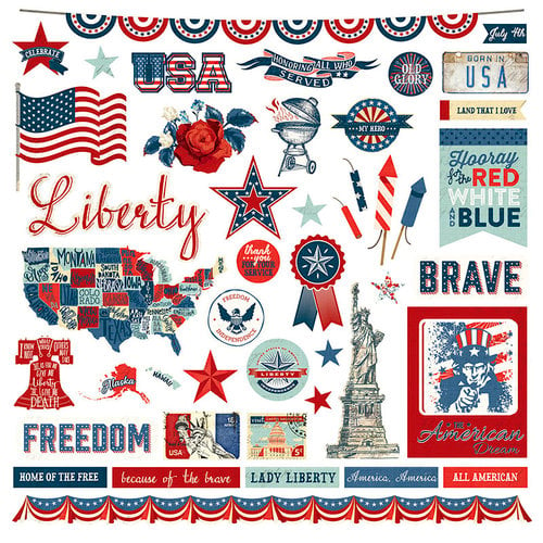 Photo Play Paper - Red, White and Blue Collection - 12 x 12 Cardstock Stickers - Elements