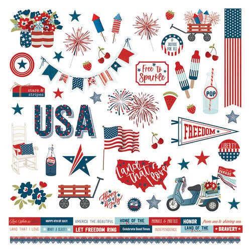 PhotoPlay - Stars and Stripes Collection - 12 x 12 Cardstock Stickers - Elements