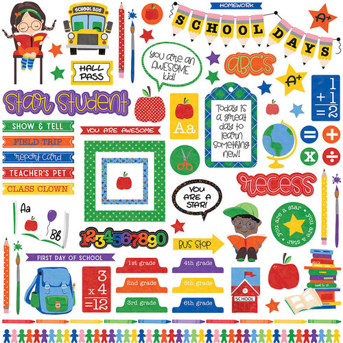 Photo Play Paper - School Days Collection - 12 x 12 Cardstock Stickers - Elements
