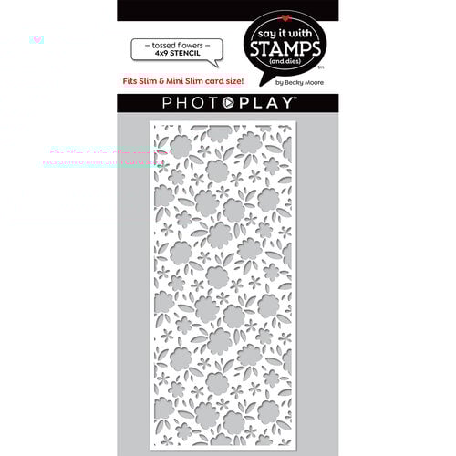 PhotoPlay - Say It With Stamps Collection - 4 x 9 Stencils - Slimline - Tossed Flowers