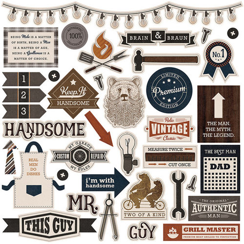Photo Play Paper - This Guy Collection - 12 x 12 Cardstock Stickers - Elements