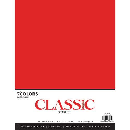 My Colors Cardstock - By PhotoPlay - 8.5 x 11 Classic Cardstock Pack - Scarlet - 10 Pack