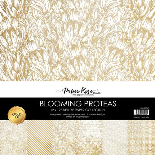 Paper Rose - 12 x 12 Collection Pack - Blooming Proteas - Gold Foil