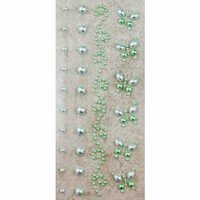 Prima - Say It In Pearls Collection - Self Adhesive Jewel Art - Bling - Border Strips - Green, BRAND NEW