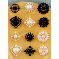 Prima - Say It In Pearls Collection - Self Adhesive Jewel Art - Bling - Flower Centers - Black and Cream, BRAND NEW
