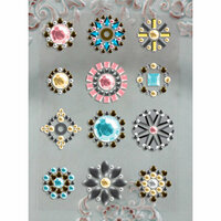 Prima - Say It In Studs Collection - Self Adhesive Jewel Art - Bling - Flower Centers - Pink and Blue, BRAND NEW