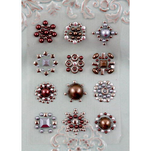 Prima - Say It In Studs Collection - Self Adhesive Jewel Art - Bling - Flower Centers - Gray and Brown, CLEARANCE