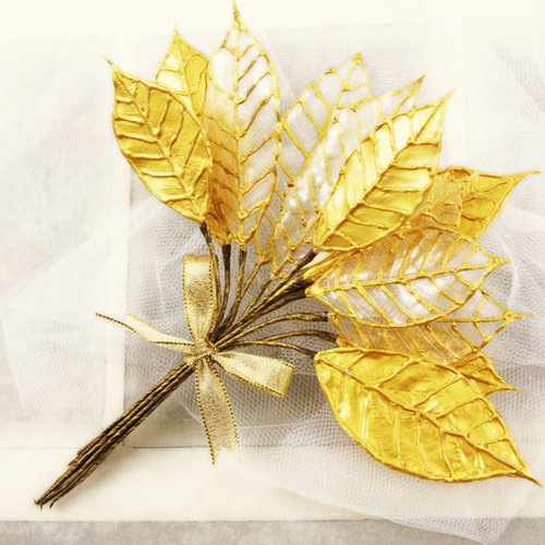 Prima - Holiday Lights Collection - Lustered Leaf Sprays - Gold, CLEARANCE