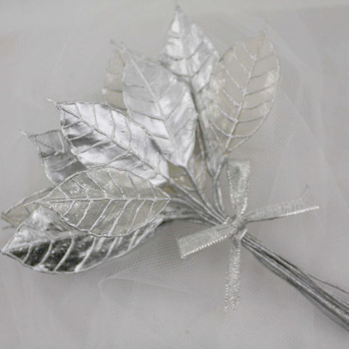 Prima - Holiday Lights Collection - Lustered Leaf Sprays - Silver, CLEARANCE