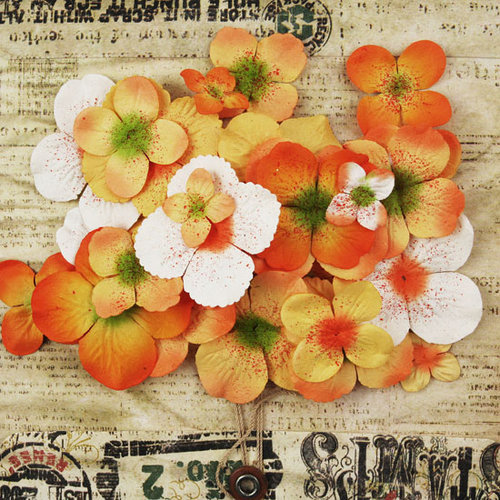 Prima - Painterly Petals Collection - Flower Embellishment Bag - Hydrangeas - Orange, BRAND NEW
