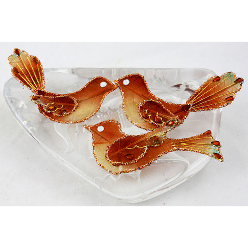 Prima - Holiday Lights Collection - Jeweled Bird Embellishments - Copper, CLEARANCE