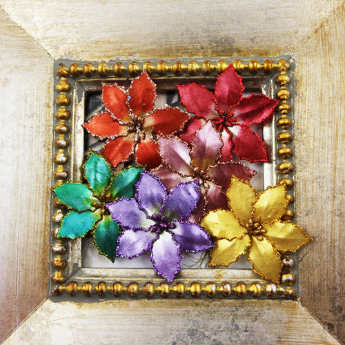 Prima - Holiday Lights Collection - Flower Embellishments - Poinsettias - Multicolor Pearl