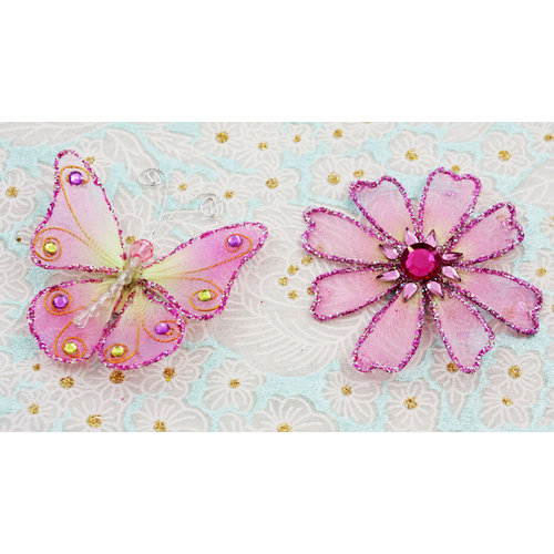 Prima - Gossamer Wings Collection - Jeweled Butterfly and Flower Embellishments - Orchid, CLEARANCE