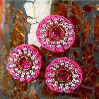 Prima - Dynasty Collection - Bling - Flower Center Embellishments - Dark Pink