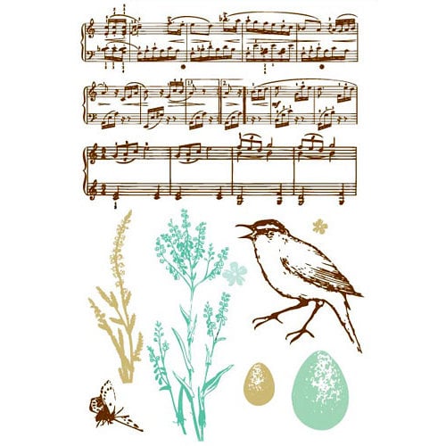 Prima - Clear Acrylic Stamps and Self Adhesive Jewels - Songbird