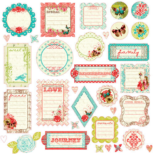 Prima - Strawberry Kisses Collection - Self Adhesive Glittered Chipboard Pieces - Journaling