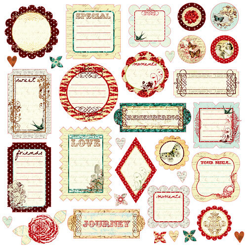 Prima - Pastiche Collection - Self Adhesive Glittered Chipboard Pieces - Journaling, CLEARANCE