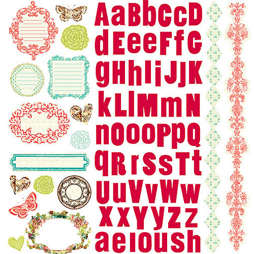 Prima - Strawberry Kisses Collection - 12 x 12 Glittered Cardstock Stickers