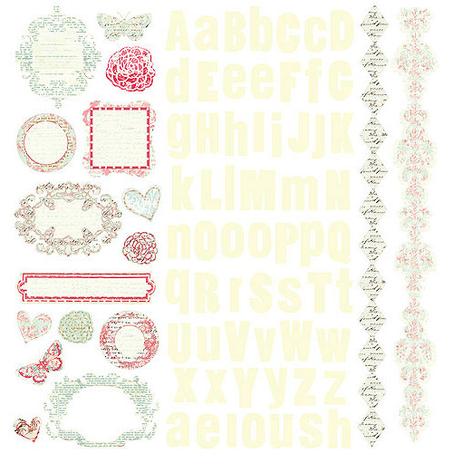 Prima - Shabby Chic Collection - 12 x 12 Glittered Cardstock Stickers, CLEARANCE