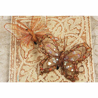 Prima - Butterflies Collection - Sheer Fabric Butterflies with Metal Clip - Brown, CLEARANCE