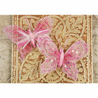 Prima - Butterflies Collection - Sheer Fabric Butterflies with Metal Clip - Pink, CLEARANCE
