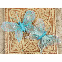 Prima - Butterflies Collection - Sheer Fabric Butterflies with Metal Clip - Light Blue, CLEARANCE