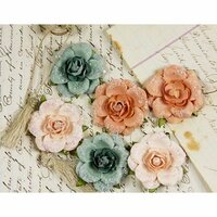 Prima - Tea Rose Collection - Mulberry Flower Embellishments - Peach Frost