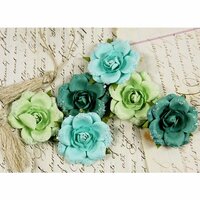 Prima - Tea Rose Collection - Mulberry Flower Embellishments - Sweet Teal
