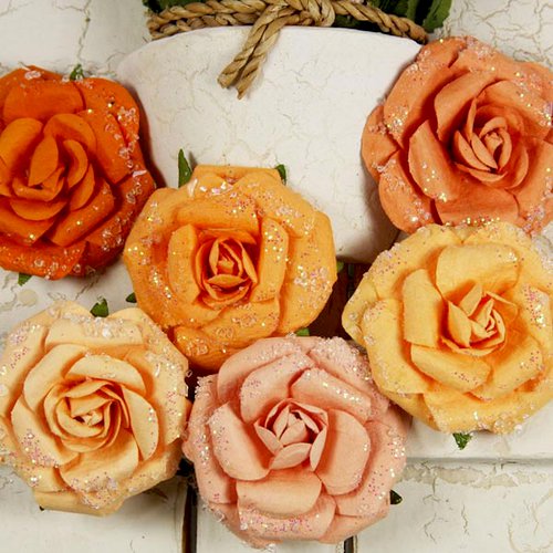 Prima - Winter Rose Collection - Flower Embellishments - Melon Ice, CLEARANCE