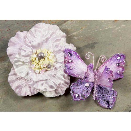 Prima - Andorra Collection - Jeweled Butterfly and Flower Embellishments - Lavender, CLEARANCE
