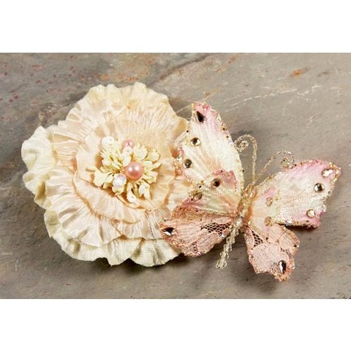 Prima - Andorra Collection - Jeweled Butterfly and Flower Embellishments - Light Peach