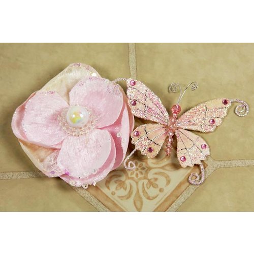 Prima - Andorra Collection - Jeweled Butterfly and Flower Embellishments - Pink Pearl, CLEARANCE