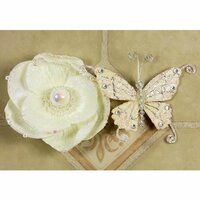 Prima - Andorra Collection - Jeweled Butterfly and Flower Embellishments - White Pearl, CLEARANCE