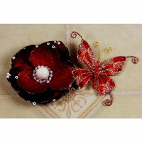 Prima - Andorra Collection - Jeweled Butterfly and Flower Embellishments - Red Pearl