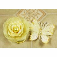 Prima - Andorra Collection - Glittered Butterfly and Flower Embellishments - Lemon Ice, CLEARANCE