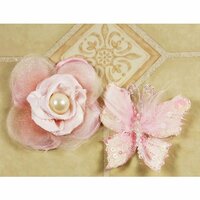 Prima - Andorra Collection - Glittered Butterfly and Flower Embellishments - Sheer Pink