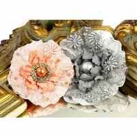 Prima - Grand Dame Collection - Fabric Flower Embellishments - Sterling, CLEARANCE