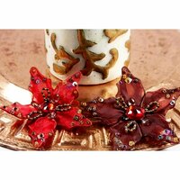 Prima - Caravan Collection - Sheer Fabric Flower Embellishments - Morrocco Red, CLEARANCE
