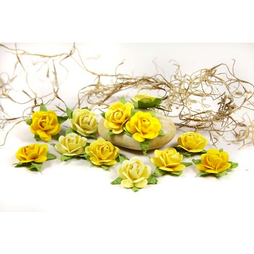 Prima - Fairytale Roses Collection - Miniature Mulberry Flower Embellishments - Buttercup