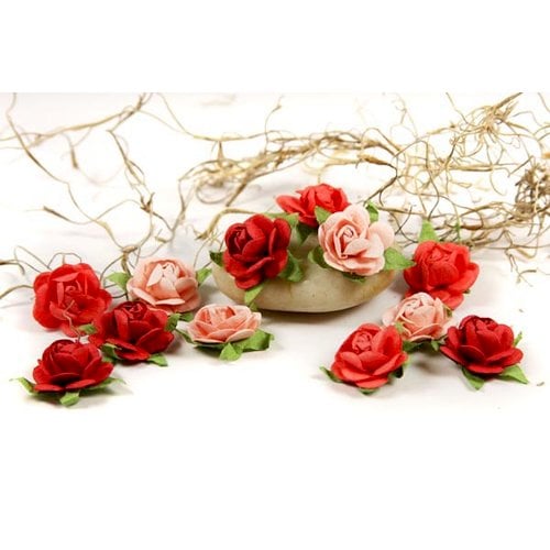 Prima - Fairytale Roses Collection - Miniature Mulberry Flower Embellishments - Coral