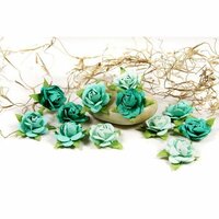 Prima - Fairytale Roses Collection - Miniature Mulberry Flower Embellishments - Teal