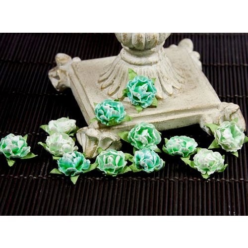 Prima - Cameo Roses Collection - Miniature Mulberry Flower Embellishments - Aqua, CLEARANCE