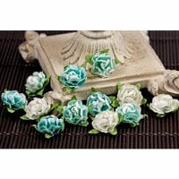 Prima - Cameo Roses Collection - Miniature Mulberry Flower Embellishments - Turquoise, CLEARANCE