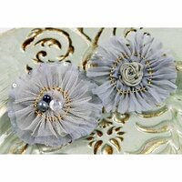 Prima - Zazi Collection - Fabric Flower Embellishments - Slate, CLEARANCE