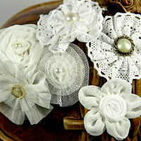 Prima - Madrigal Blossom Collection - Fabric Flower Embellishments - White Librett