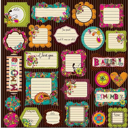 Prima - Paisley Road Collection - Self Adhesive Glittered Chipboard Pieces - Journaling