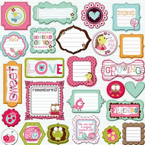 Prima - So Cute Collection - Self Adhesive Glittered Chipboard Pieces - Journaling, CLEARANCE